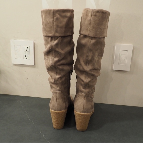 Bass sz 8.5 Eden tall stone micro suede wedge heel boots - Picture 12 of 16